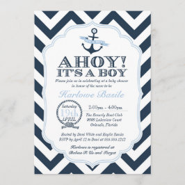 Azul náutico de la invitación de la ducha del bebé