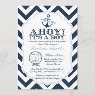 Azul náutico de la invitación de la ducha del bebé