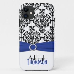 Azul, negro, blanco Damask iPhone 5 Funda