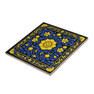 Azul Oro Flor — Floral Azulejo