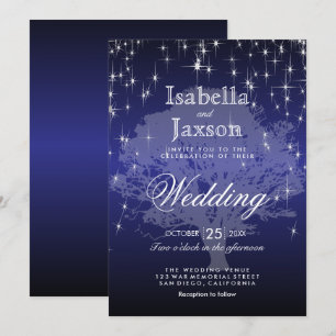 Azul oscuro bajo la invitación a la boda de las es