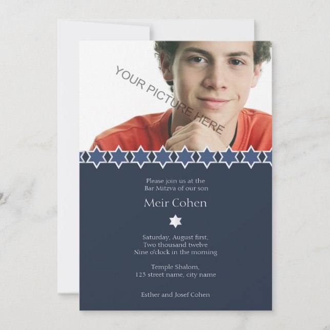 Azul oscuro - Invitación Mitzvah Bar (Anverso)