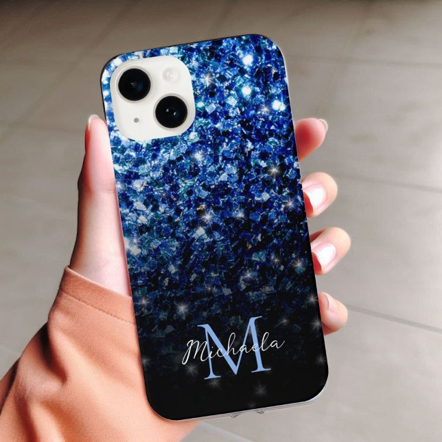 Azul oscuro profundo brillante falso brillo destel (Sparkle up and protect your phone with trendy faux sparkles phone case. In many different colors.)