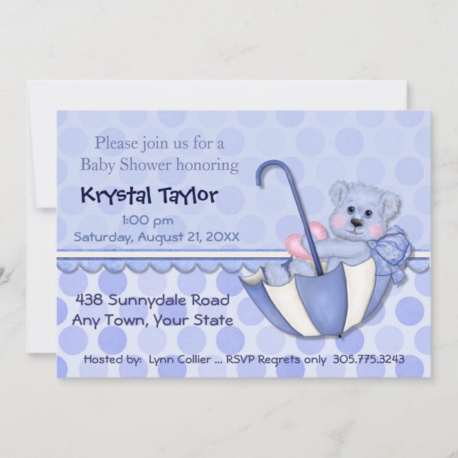 Azul oso paraguas - Invitación (Anverso)