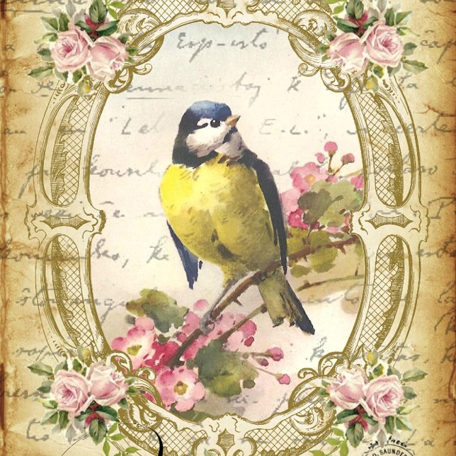 Azul Pájaro y cerezo Florencia Papel antiguo Desca (Subido por el creador)