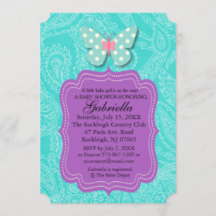 Azul pálido con invitación a Baby Shower mariposa