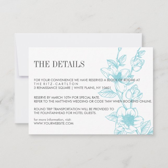 Azul palo | Flores de magnolia florecer | RSVP de  (Anverso)