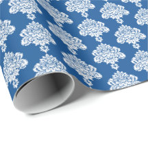 Azul | Papel de ajuste de Damasco blanco
