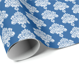 Azul | Papel de ajuste de Damasco blanco