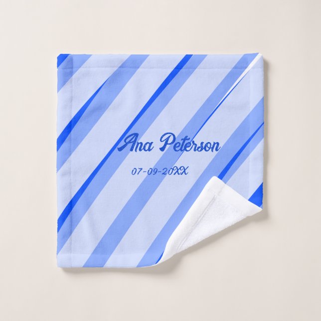 azul pastel añadir nombre fecha boho retro patrón  (Toallita)