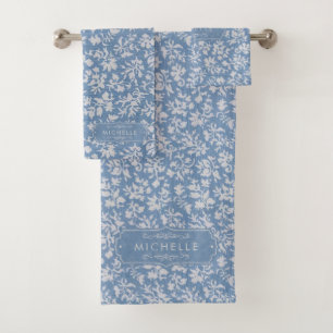 Azul Pastel Suave y Patrón Bohemio Floral Blanco G