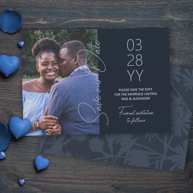 Azul Pizarra, Tarjeta de Guardar la Fecha de Boda  (slate blue gray save the date cards, simple minimalistic elegant script save our date 5x7 template)