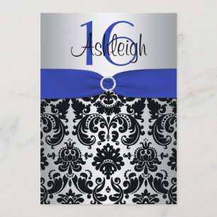 Azul, plata, e invitación negra del dulce 16 del