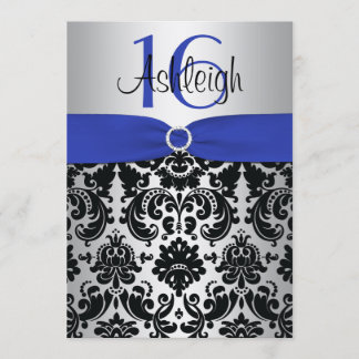 Azul, plata, e invitación negra del dulce 16 del
