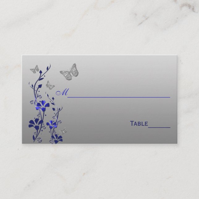 Azul, Plata Floral con mariposas Colocar tarjetas (Anverso)
