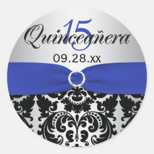 Azul, plata, pegatina negro de Quinceanera del