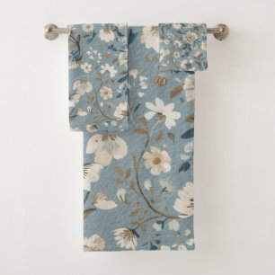 Azul Polvoriento Marrón Crema Floral Cottage