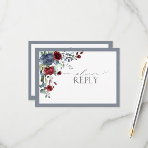 Azul polvoriento Rojo Burdeos Floral Acuarela RSVP