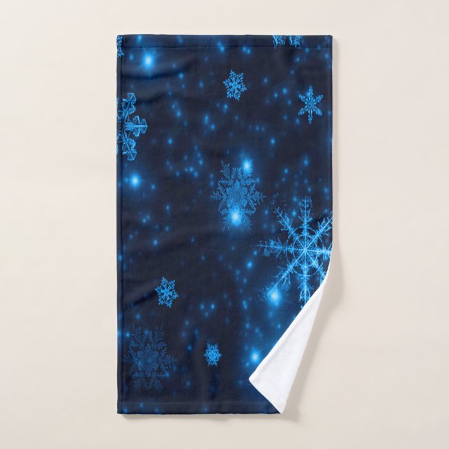 Azul profundo con toalla de mano de copos de nieve (Toalla de mano)