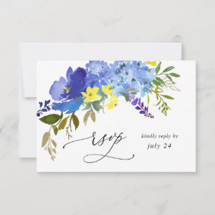 Azul Púrpura y Floral Amarillo con RSVP de comida