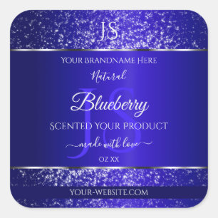 Azul real con etiquetas de producto iniciales Purp