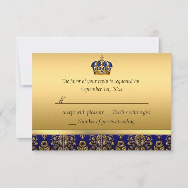 Azul Real Corona Regia Bautizo RSVP (Anverso)