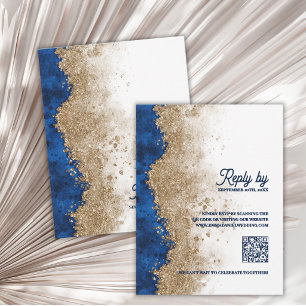 Azul Real Dorado Código QR Lujo Respuesta de Boda