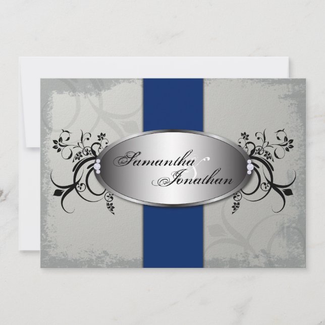 Azul real gris elegante de la invitación de la (Anverso)