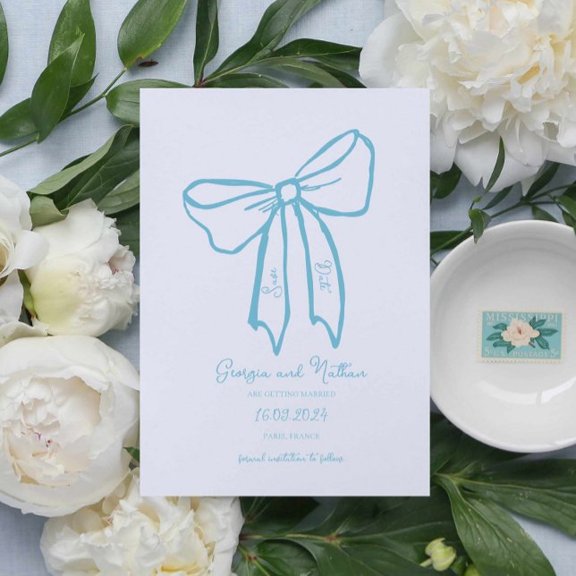 Azul retro único y agitado Guardar la invitación d (Subido por el creador)