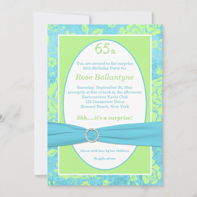 Azul RIBBON IMPRESO, Invitación verde de cumpleaño (Anverso)
