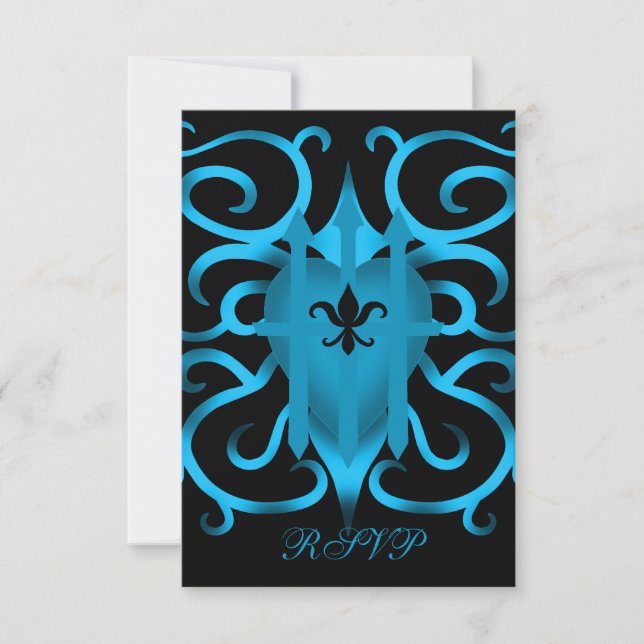Azul romántico corazón y remolinos RSVP (Anverso)