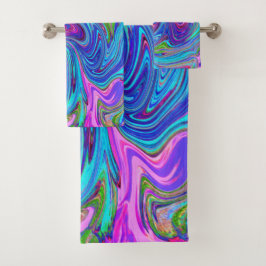 Azul, rosa y morado Groovy Resumen de arte retro