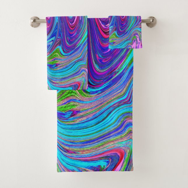 Azul, rosa y morado Groovy Resumen de arte retro (In situ)