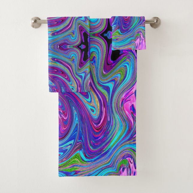 Azul, rosa y morado Groovy Resumen de arte retro (In situ)