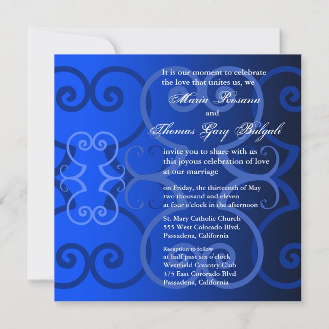 Azul simplemente real de la invitación de la boda (Anverso)