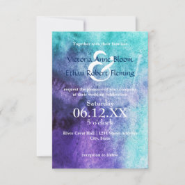Azul sobre color morado - Invitación de matrimonio
