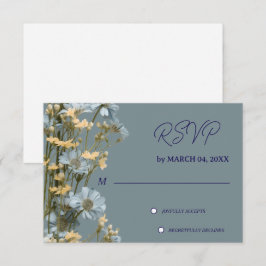 Azul Suave Flor Gris Clásica RSVP Boda