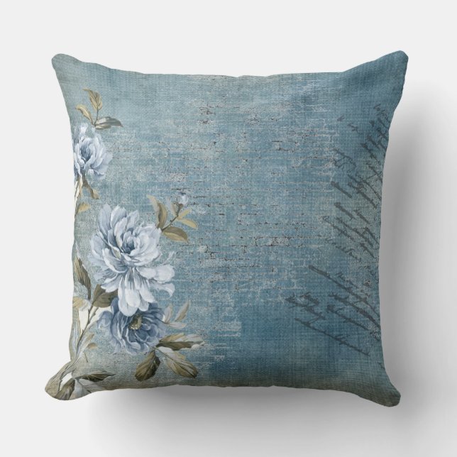 Azul suave y Cojín decorativo de Rosas (Anverso)