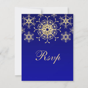 Azul, tarjeta de RSVP de los copos de nieve de la