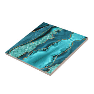 Azul Teal Agata Mármol Baldosa Cerámica Turquesa