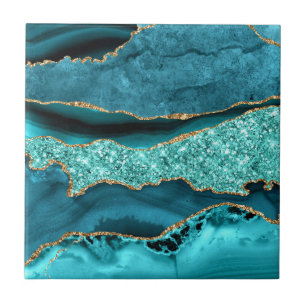 Azul Teal Oro Mármol Aqua Turquesa Baldosa Cerámic