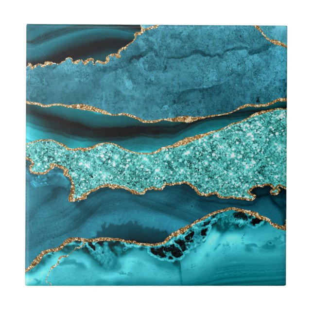 Azul Teal Oro Mármol Aqua Turquesa Baldosa Cerámic (Frente)