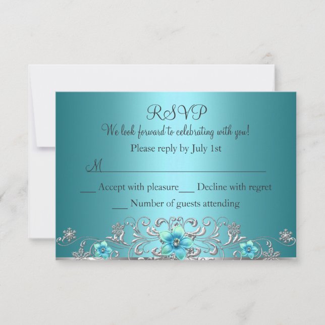 Azul Teal Plateado Floral Remolino RSVP (Anverso)