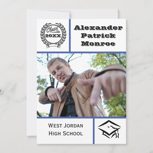 Azul tradicional - Invitación de graduación (Anverso)