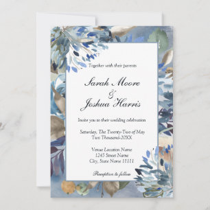 Azul turbio con marco, invitación a la boda floral