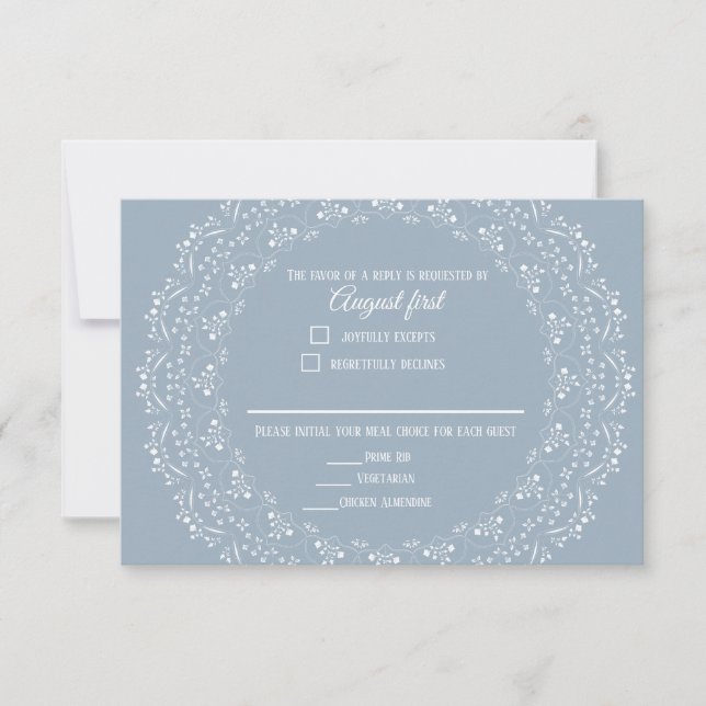 Azul turbio con tarjeta RSVP de Mandala blanca (Anverso)