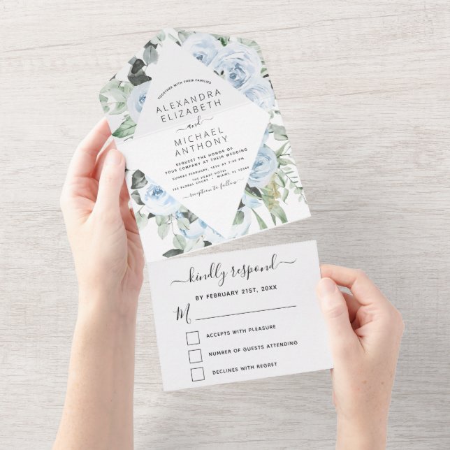 Azul turbio - Invitación a la boda floral verde sa (desgarro)