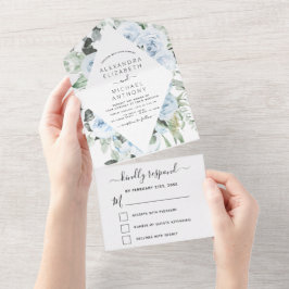 Azul turbio - Invitación a la boda floral verde sa