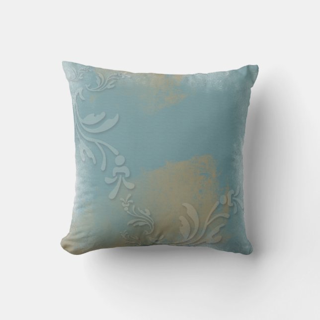 Azul turbio, oro, estampado | COJÍN DECORATIVO (Anverso)