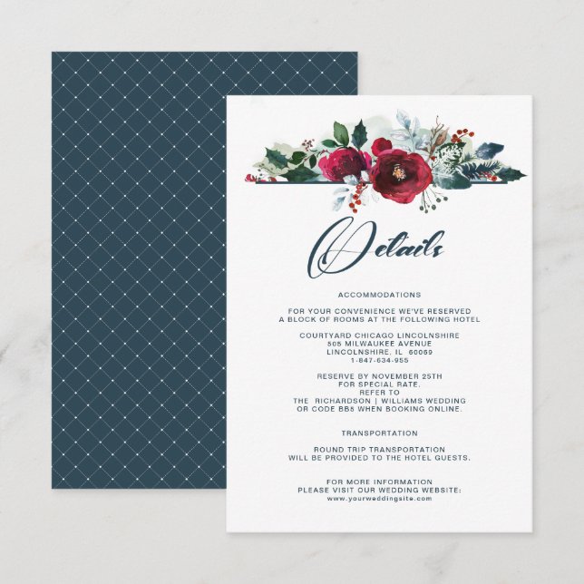 Azul turbio | Tarjetas de detalles de Bodas de Bur (Anverso / Reverso)